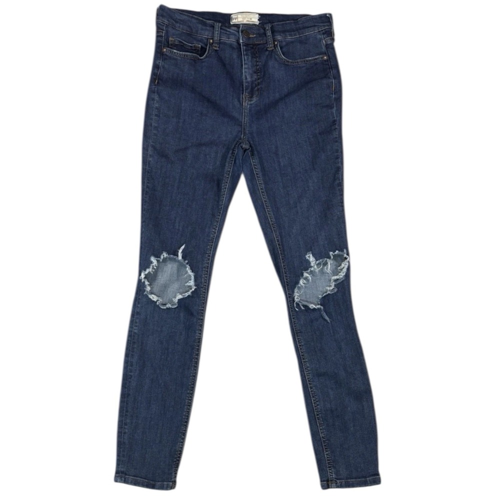 Free People Skinny Jeans Womens 28R Blue Distressed Knee High Rise Dark Wash